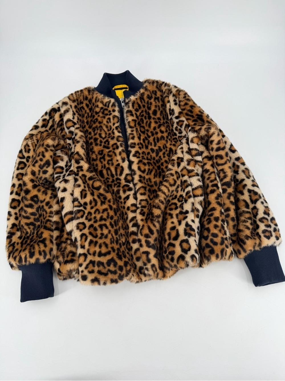 GANNI Ferris Faux Fur Leopard Print Oversized Bomber Jacket Size 34 US XS - Picture 4 of 7
